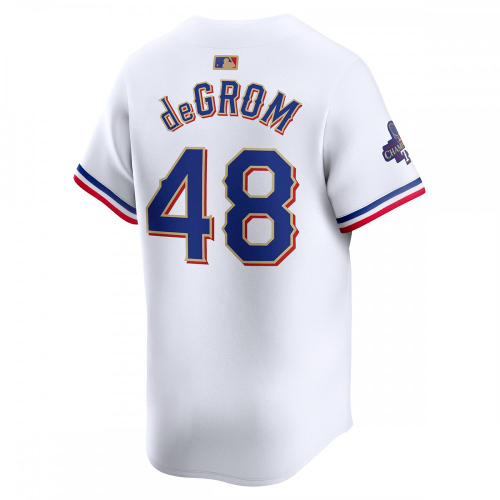 Jacob deGrom Texas Rangers 2024 Gold Collection Limited Player Jersey – White-Pro Kit Vault | Brand New 26/27 Sports Jerseys